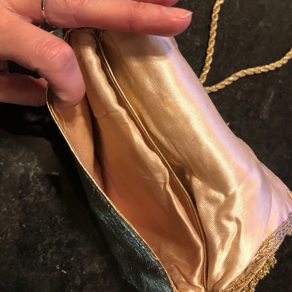 Vintage Gold Leather Crochet Evening Clutch - Picture 7 of 8